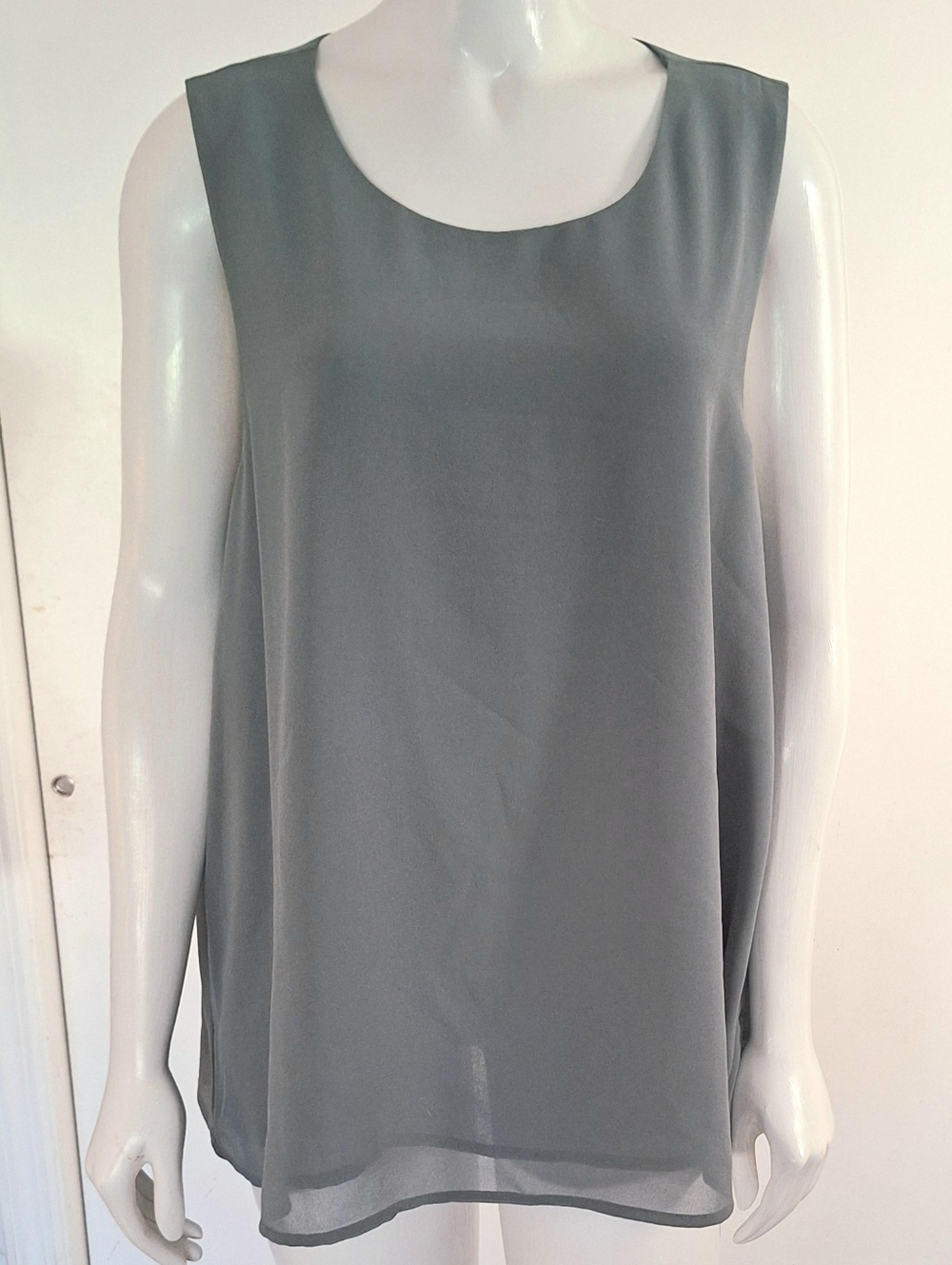 Pleione Sage Green Layered Chiffon Scoop Neck Tank
